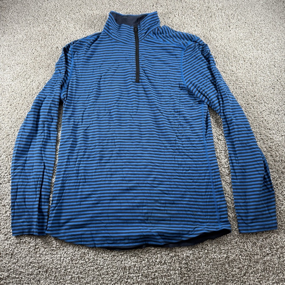 Lululemon Sweater Mens Medium‎ Blue Striped Stretch Long Sleeve 1/4 Zip Pullover
